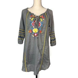 Johnny Was 3J Workshop Embroidered Tunic Top Blouse Womens S Floral Elbow Sleeve